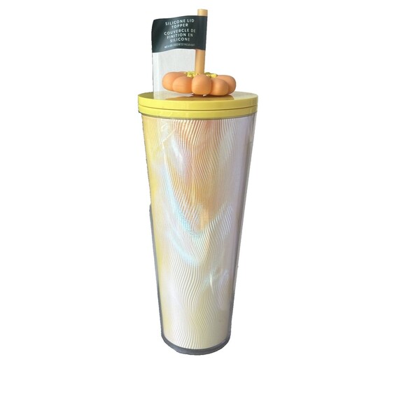 Starbucks 2025 Swirl Yellow Orange Cold Cup with Flower Charm 24 fl oz NEW - Picture 4 of 7